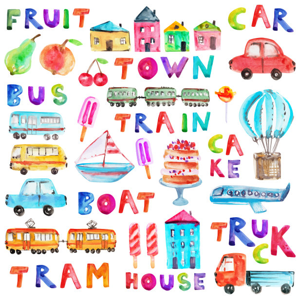 手绘水彩图标设置与字母图片下载