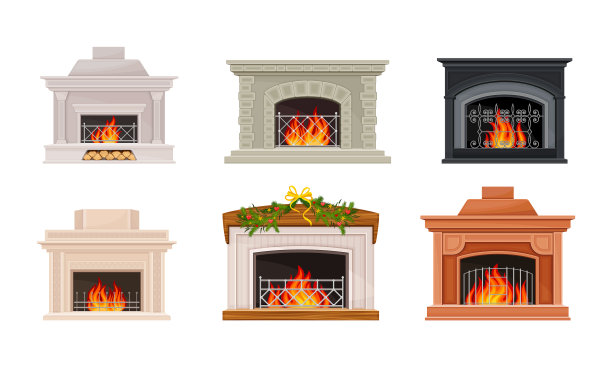 有壁炉架和燃烧的壁炉或壁炉图片下载