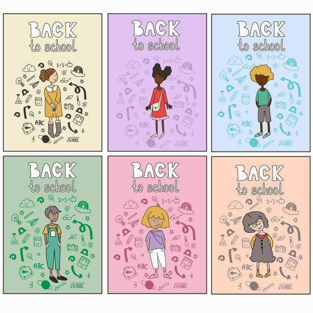 欢迎回到学校，用彩色粉笔在黑板上画出带有学校物品和元素的文字。图片下载