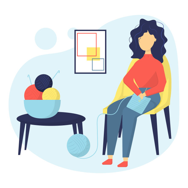一个年轻的女孩坐在椅子上编织图片下载