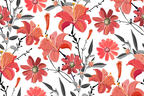 花无缝图案红色百合图片下载