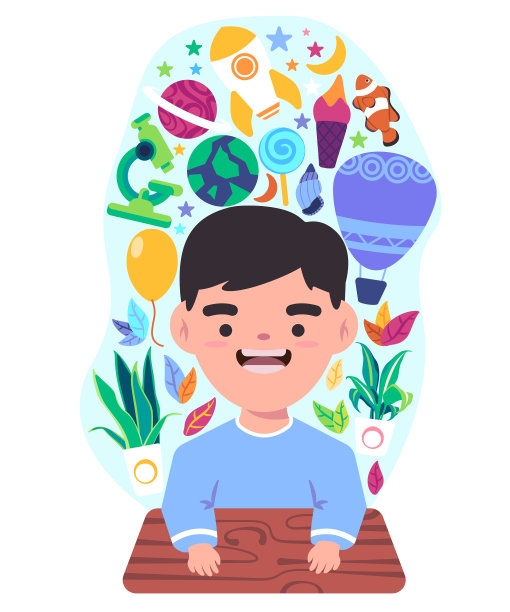 穿蓝色毛衣的孩子学会想象图片下载