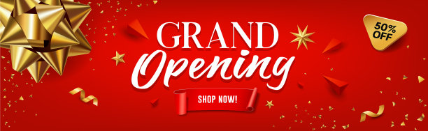 盛大开业销售金丝带横幅红色图片下载