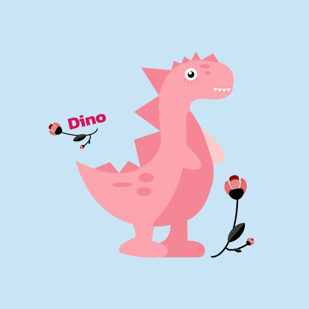 浅蓝色上有粉色恐龙和花朵图片下载