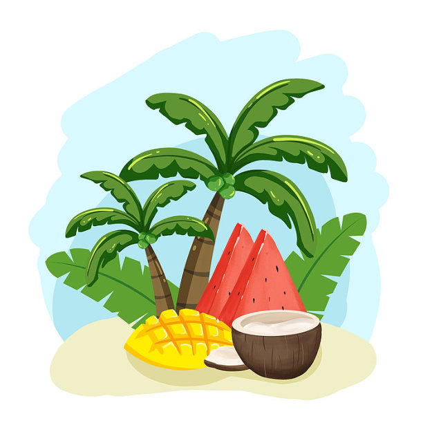 夏至椰子树与水果图片下载