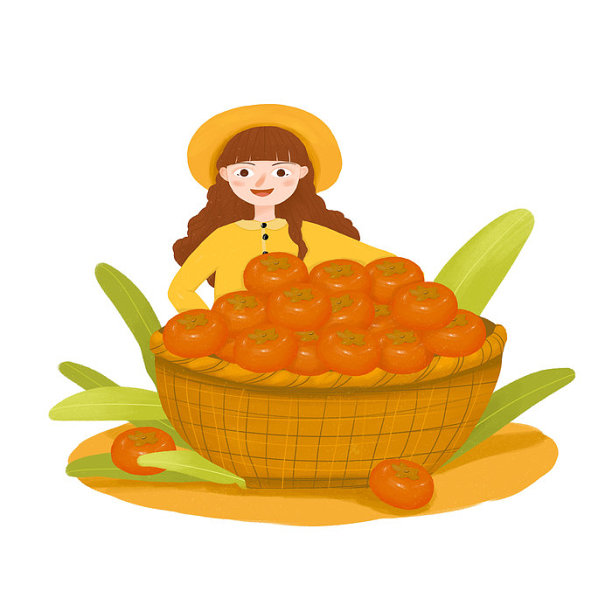 卡通手绘秋天柿子女孩人物元素图片下载