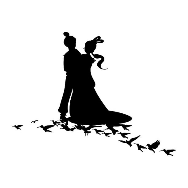 手绘古风情侣情人剪影图片下载