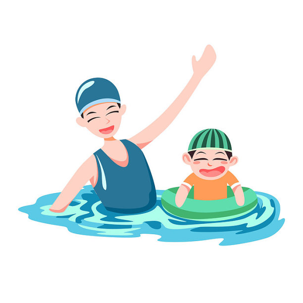 水中游泳的父子插画元素图片下载