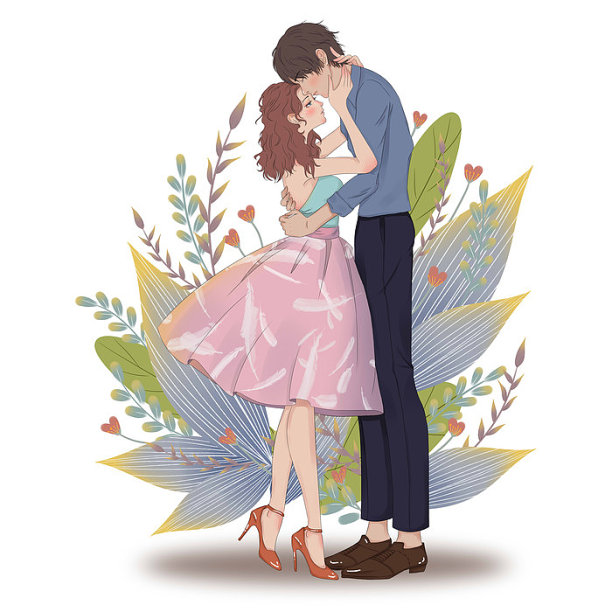 七夕情人节情侣互动插画元素图片下载