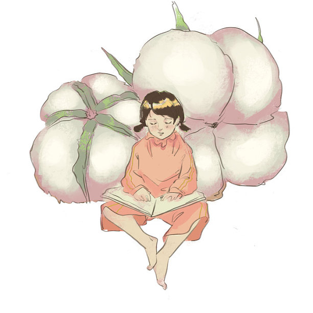 手绘秋天卡通棉花和女孩图片下载