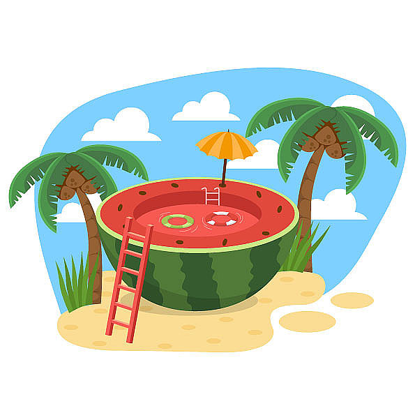 蓝绿色椰子树西瓜泳池图片下载