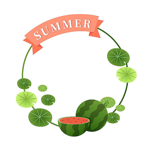 绿色西瓜荷叶夏日边框图片下载