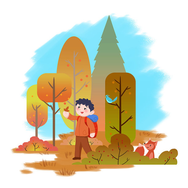 秋季树林秋游男孩图片下载