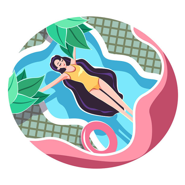 游泳池中的女孩插画元素图片下载