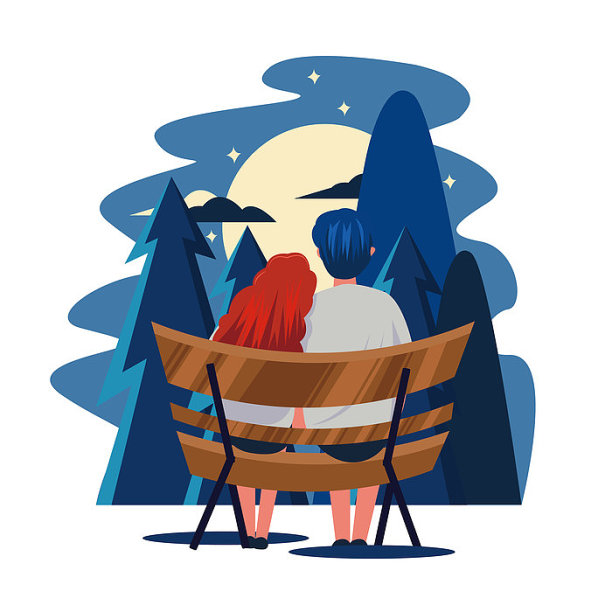 情侣在月亮下依偎图片下载