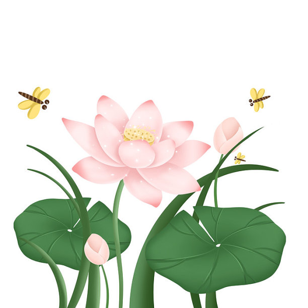 夏季荷花蜻蜓元素图片下载