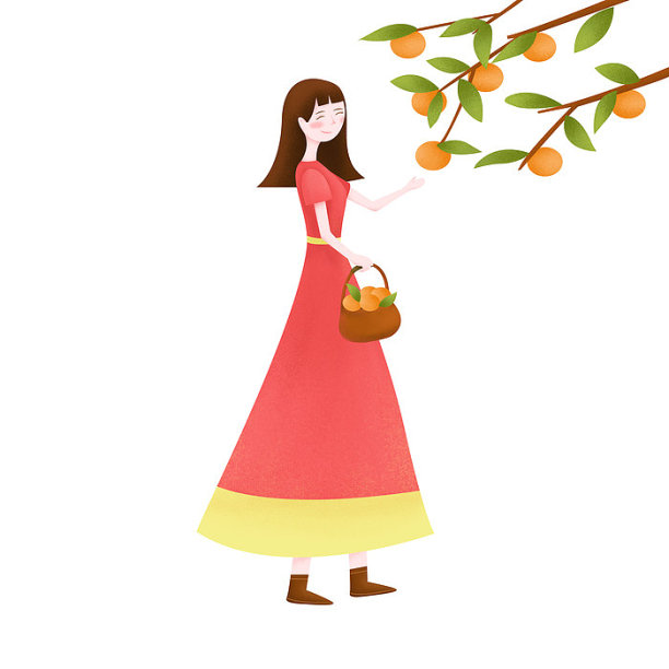 手绘秋天柿子女孩人物图片下载