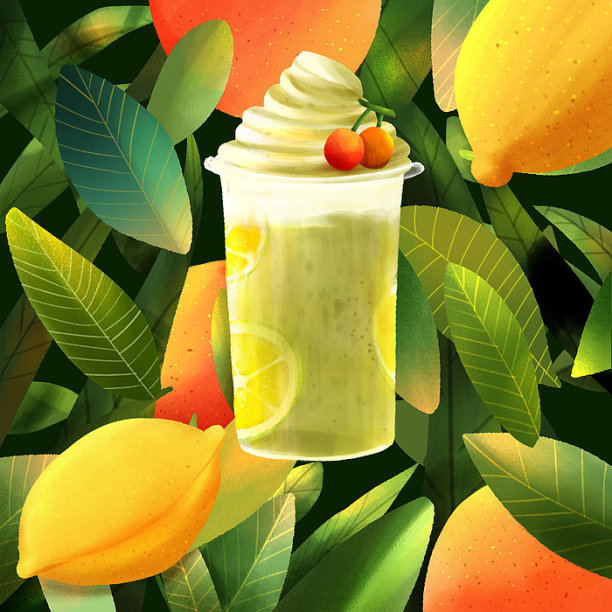 柚子柠檬雪顶饮品元素图片下载