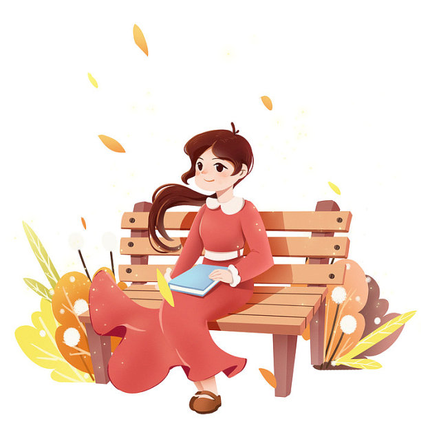 秋天节气女孩看书素材图片下载