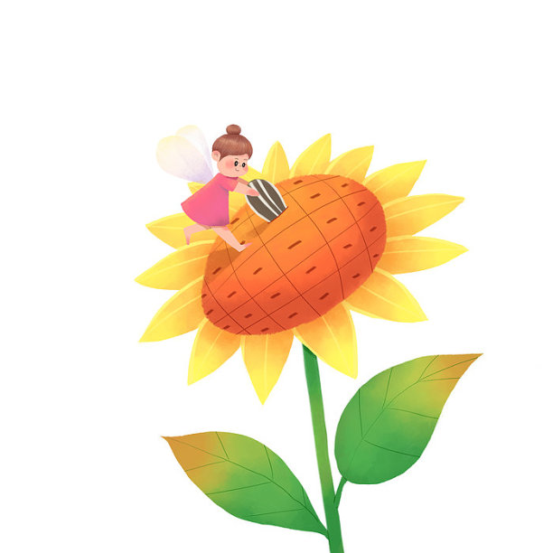 小精灵在向日葵上辛苦摘瓜子图片下载