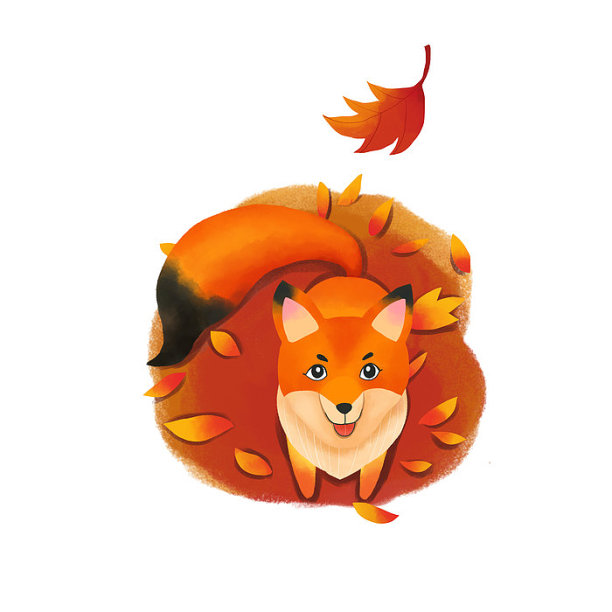 秋天狐狸坐在树叶上图片下载