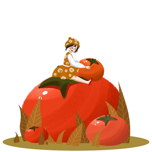 手绘秋天柿子女孩人物图片下载