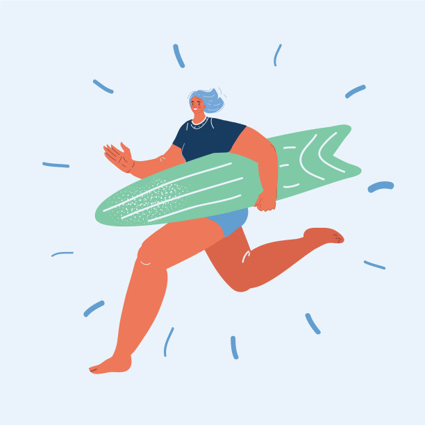女人用冲浪板跑步图片下载
