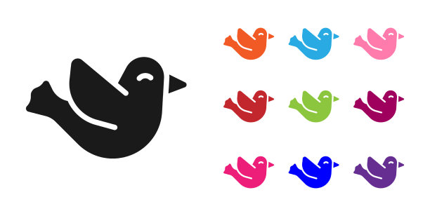 黑色鸽子图标孤立在白色背景设置图片下载