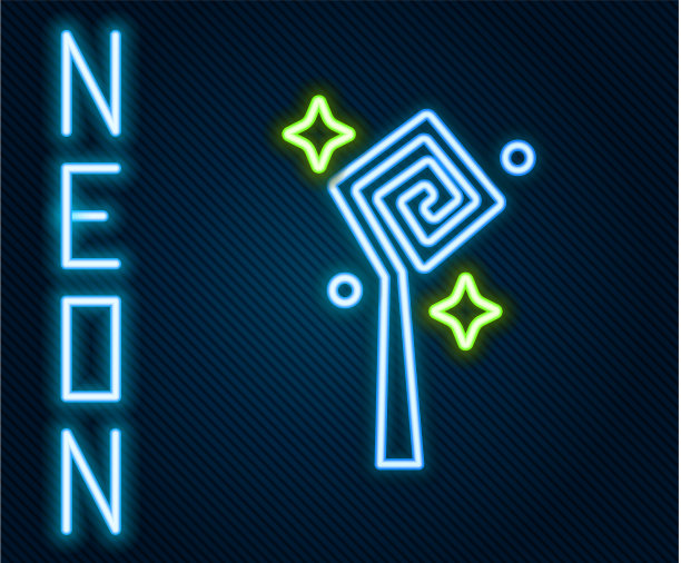 发光的霓虹灯线魔法杖图标孤立上图片下载