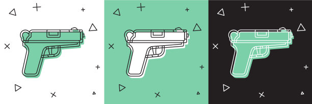 将手枪或手枪图标单独设置在白色和绿色上图片下载