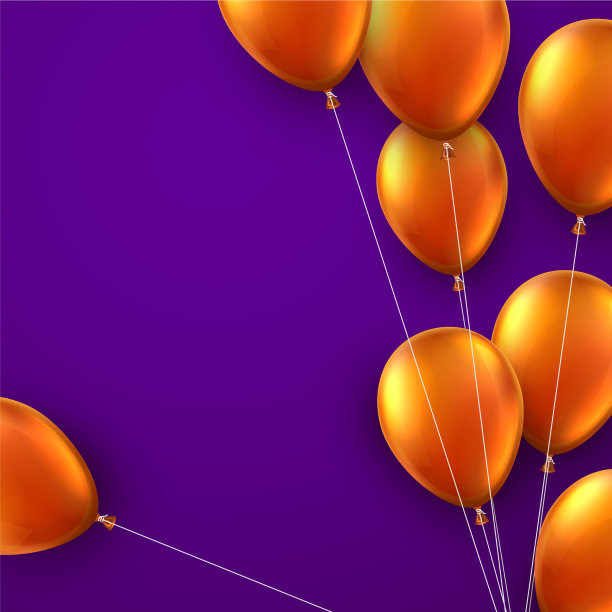 橙色的箔气球，紫色上有线图片下载