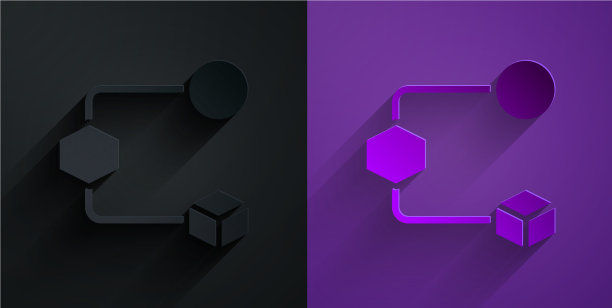 剪纸等距立方体图标孤立在黑色上图片下载