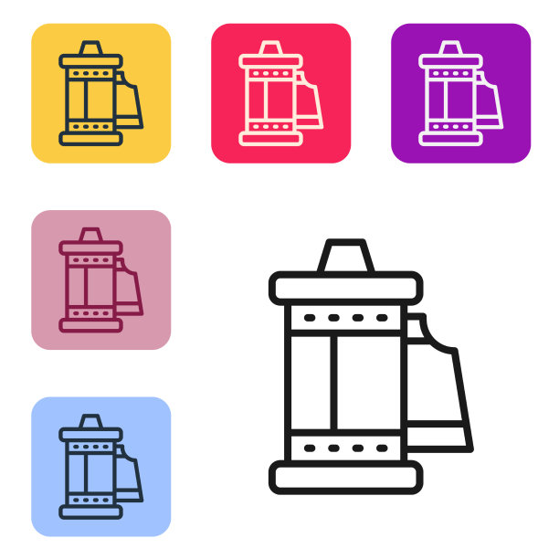 黑色线相机老式胶卷卷墨盒图标图片下载