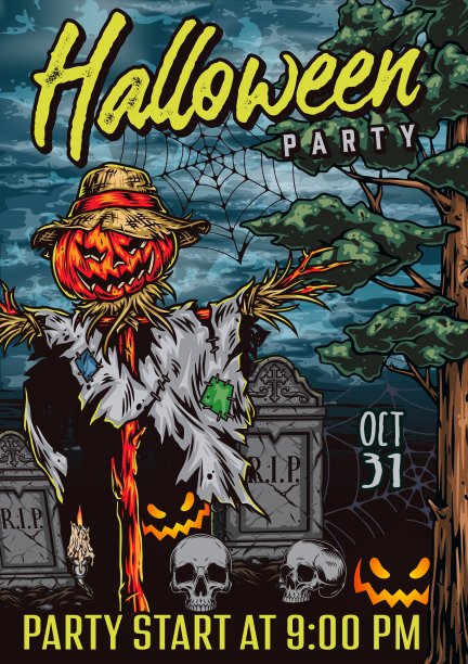 万圣节之夜彩色复古海报图片下载