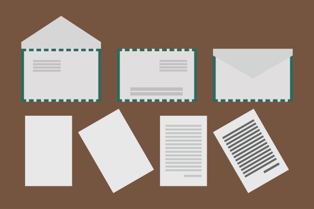 白色信封，纸，和字母符号矢量插图。纸质文件和信封。图片下载