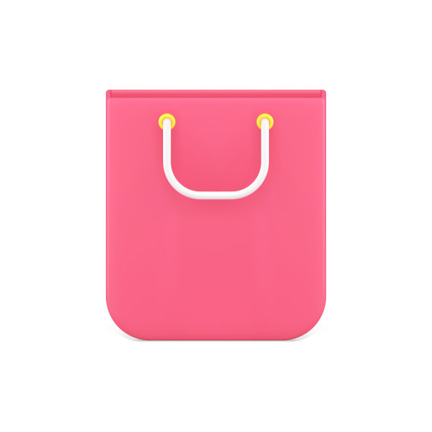 粉色购物袋3d图标。白色提手纸袋，用于购买产品图片下载