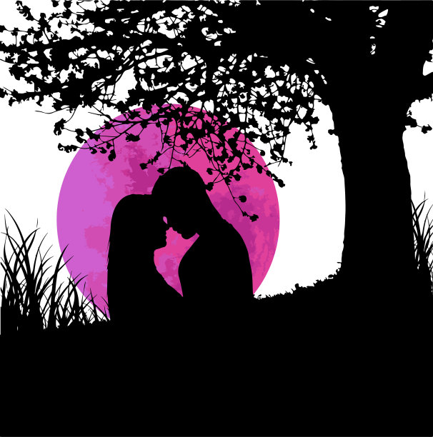 草地上，一对恋人在一起图片下载