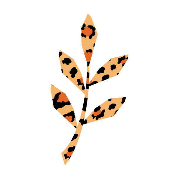 有斑点的枝与叶在白色的背景。时尚豹纹。向量。图片下载
