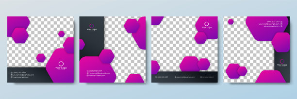 一组可编辑的方形横幅模板。极简的背景颜色与条纹线形状。适合社交媒体发布和网络广告。矢量插图与照片学院图片下载