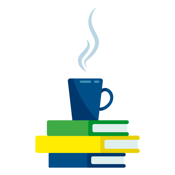 一杯热饮放在书堆上图片下载