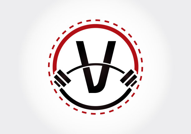 字母V杠铃健身标志图片下载