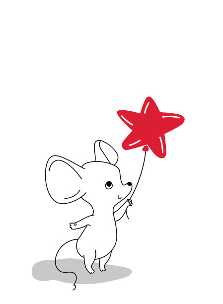 鼠标与闪闪发光的气球贺卡图片下载