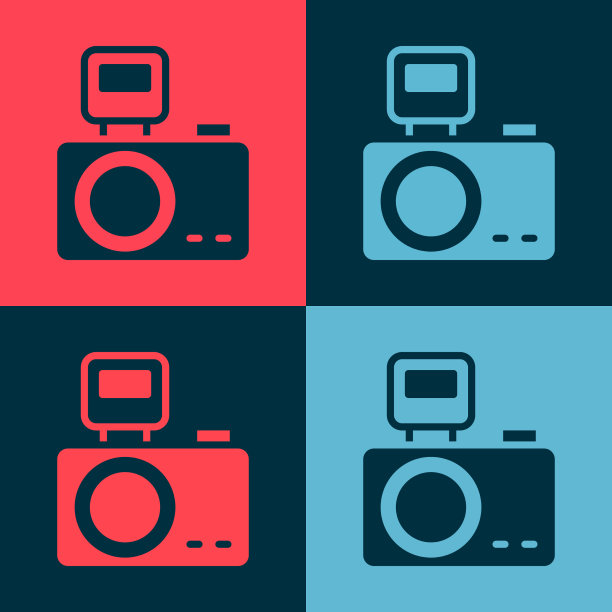 带有闪光灯图标的流行艺术照片相机图片下载