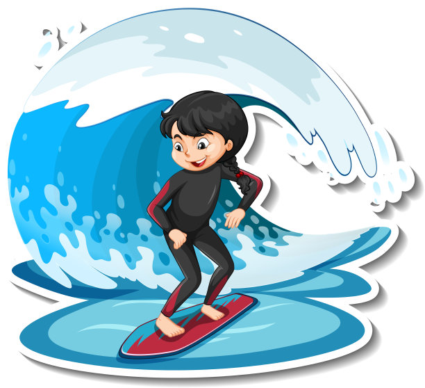 贴一个女孩站在冲浪板与水图片下载