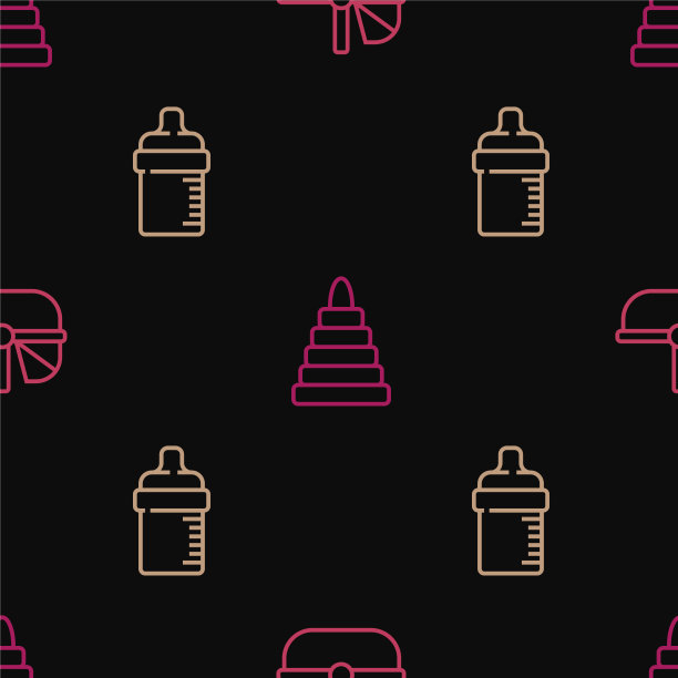 设置线婴儿推车瓶和金字塔玩具图片下载