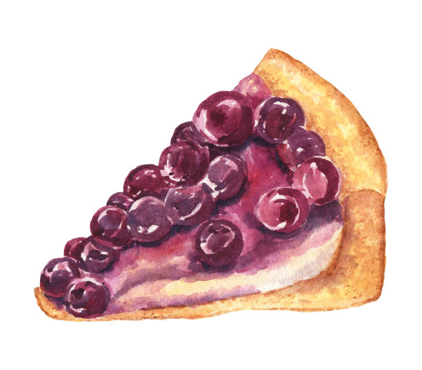 水彩画的樱桃派，在白色孤立的背景上。图片下载