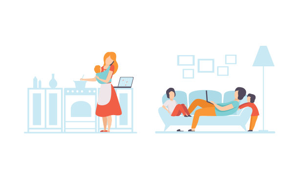 男人和女人在家工作和护理图片下载