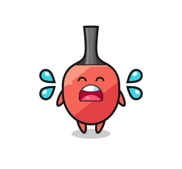 乒乓球拍卡通与哭泣的手势图片下载