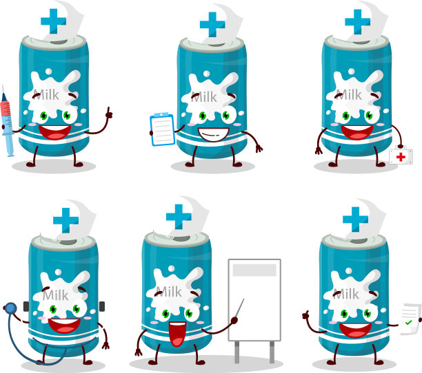 医生职业表情符号与牛奶罐卡通图片下载