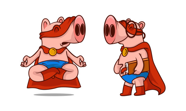 穿着红色超级英雄斗篷和面具的粉红猪图片下载